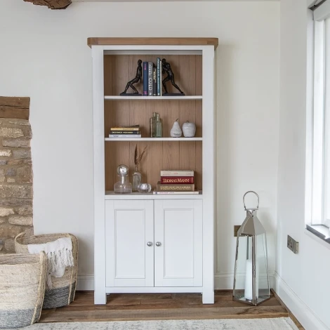 Farmhouse White & Oak Tall Bookcase 2 Doors