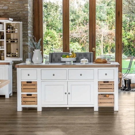 CL-LI - Farmhouse White & Oak Quartz Top Kitchen Island with Wine Rack