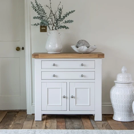Farmhouse White & Oak Narrow Sideboard 2 Door 2 Drawer