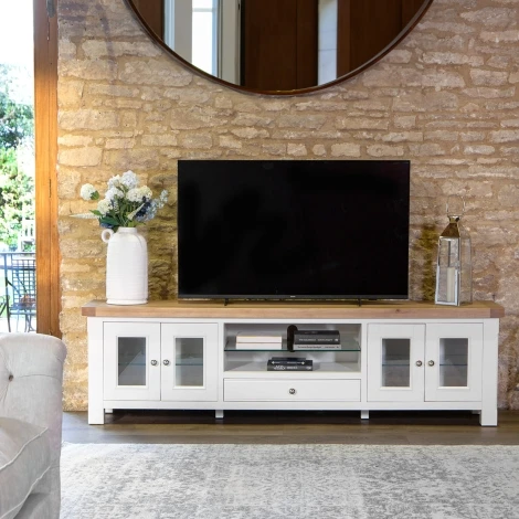 Farmhouse White & Oak XL TV Media Unit With Storage 220cm