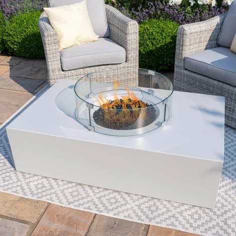 ALU-FP-CT-12777-WH - Fire Pit Coffee Table 127cm x 77cm Rectangular / Pebble White