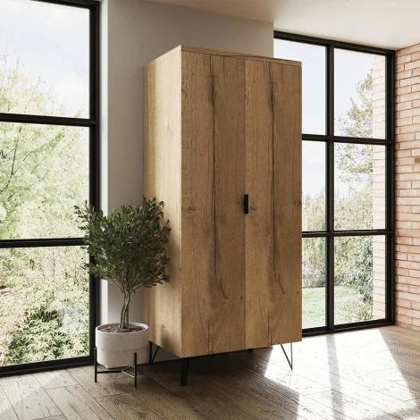 FIS2DCRK - Fisso 2 Door Double Wardrobe - Cracked Oak (Not Fast Click Assembly)