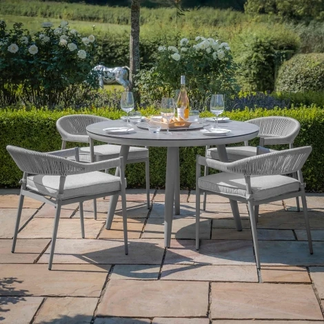 FLO-4SRDS-LS-CL - Florence 4 Seat Round Dining Set With Lazy Suzan - Cool Linen