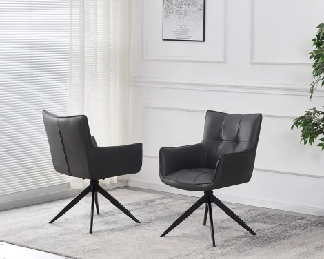 CH-238DG - Franca - 2x Dark Grey Faux Leather Swivel Dining Chair with Black Metal Legs