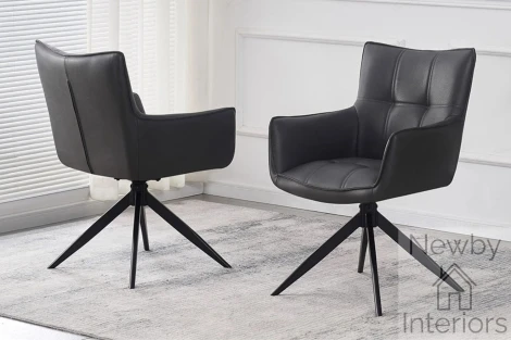 CH-238DG - Franca Grey PU Leather Swivel Dining Chair With Arms & Black Spider Leg Base (Pair)