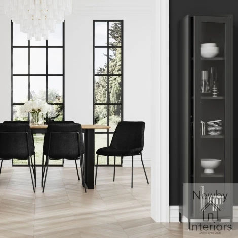 FRABLACAB - Frank Matte Black Steel Tall Cabinet with Clear Glass Panels