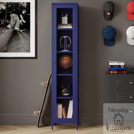 FRACBLCAB - Frank Classic Blue Steel Tall Cabinet with Clear Glass Panels