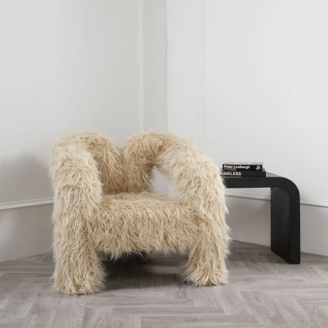 Frejya Faux Ivory Mongolian Fur Accent Chair