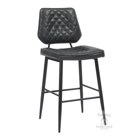 215-19-33-01-01 - Garrick Real Leather Black Bar Stool (Pair)