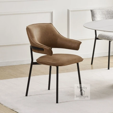 302-14-19-01-01 - Geneva Microfibre Antique Tan Dining Chair (Pair)