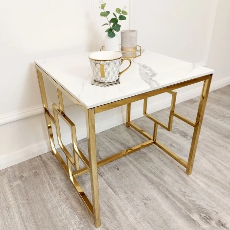 6-ETF-GEO-GOAS45G - Geo Polar White Sintered Stone Lamp Table Gold Legs