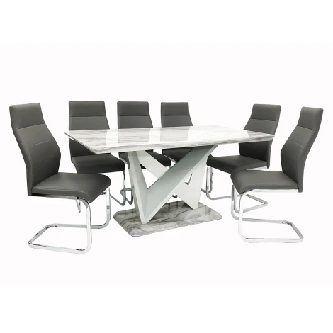 GD394 - Georgia Grey Marble Effect 160m Dining Table with Abstract Base & 6 Chairs