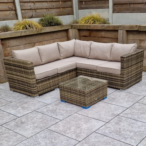Georgia Outdoor Brown Rattan Corner Sofa & Coffee Table
