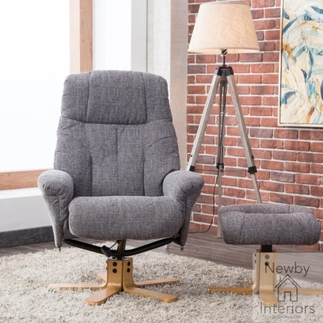 GFA Dubai Lisbon Grey Fabric Swivel Recliner Chair & Footstool