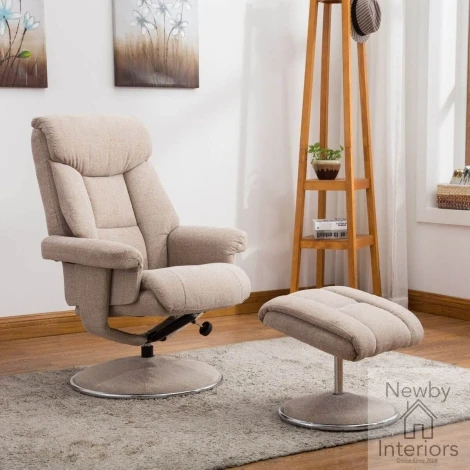 GFA Biarritz Lisbon Wheat Fabric Swivel Recliner Chair & Footstool