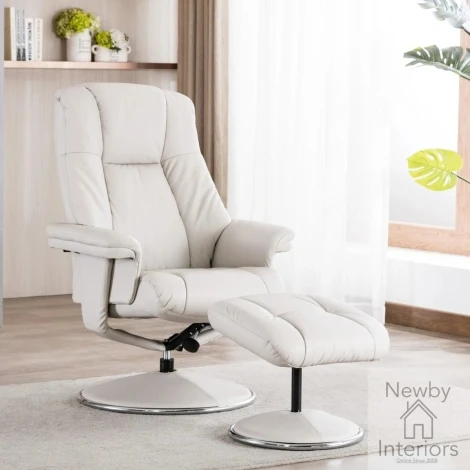 GFA Denver Mushroom Leather Swivel Recliner Chair & Footstool