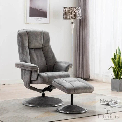 GFA Denver Elephant Grey Fabric Swivel Recliner Chair & Footstool