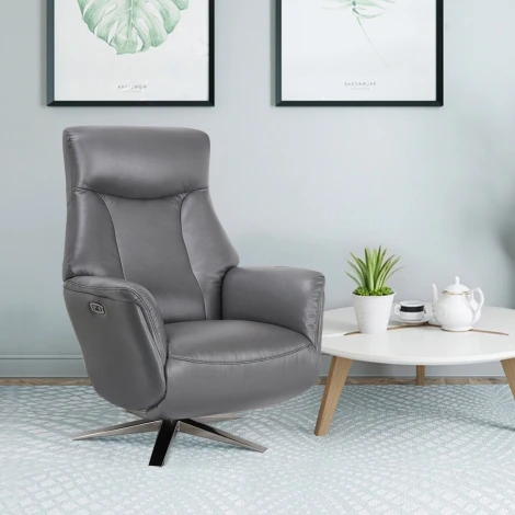 GFA Houston Iron Leather, Electric Swivel Recliner Chair