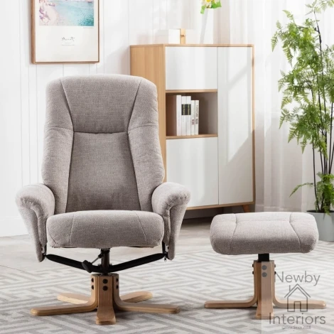 538454 - GFA Hawaii Lille Sand Fabric Swivel Recliner Chair & Stool