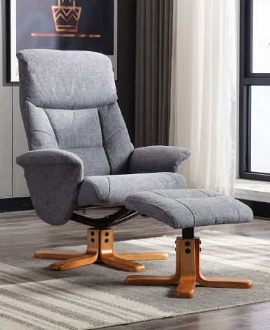 GFA Marseille Slate Fabric Swivel Recliner Chair & Stool
