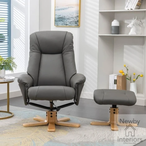 GFA Hawaii Cinder Grey Leather Swivel Recliner Chair & Stool