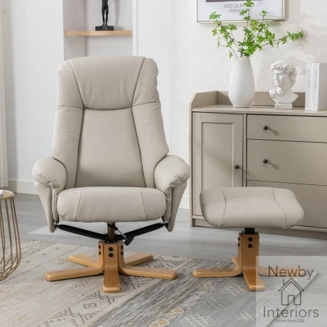 GFA Hawaii Mushroom Leather Swivel Recliner Chair & Stool