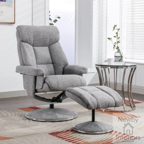 GFA Biarritz Lisbon Rock Grey Fabric Swivel Recliner Chair & Footstool
