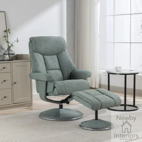 GFA Biarritz Lisbon Teal Fabric Swivel Recliner Chair & Footstool