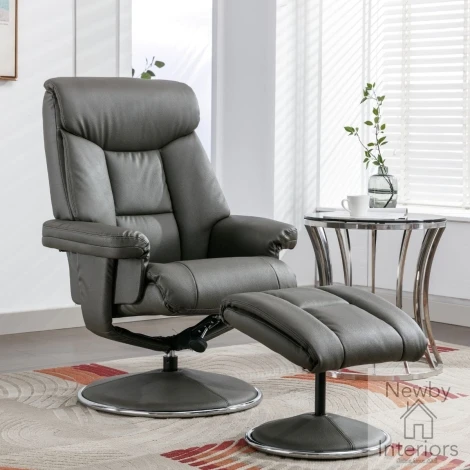 GFA Biarritz Cinder Grey Faux Leather Swivel Recliner Chair & Footstool
