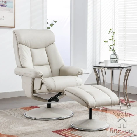 GFA Biarritz Mushroom Grey Faux Leather Swivel Recliner Chair & Footstool