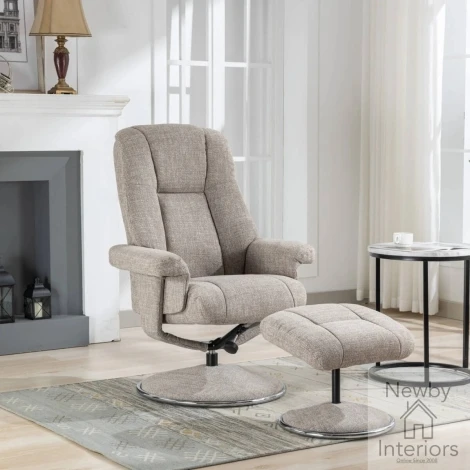 580964 - GFA Denver Oat Brown Fabric Swivel Recliner Chair & Footstool