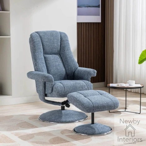 GFA Denver Ocean Blue Fabric Swivel Recliner Chair & Footstool