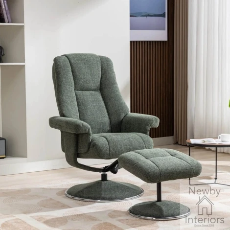 GFA Denver Fern Green Fabric Swivel Recliner Chair & Footstool