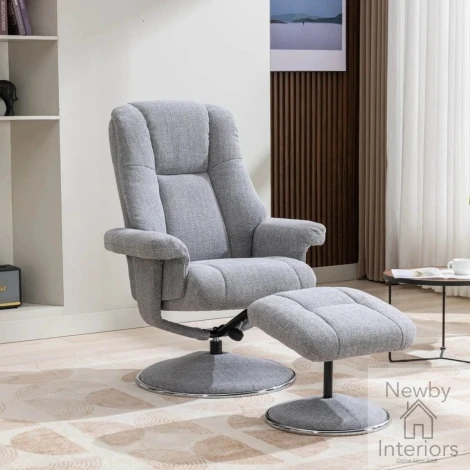 GFA Denver Dove Grey Fabric Swivel Recliner Chair & Footstool