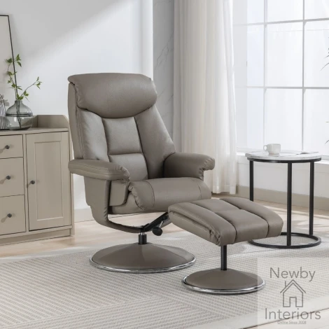 GFA Biarritz Grey Faux Leather Swivel Recliner Chair & Footstool