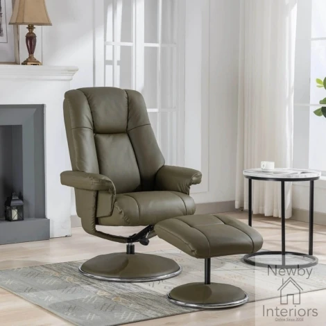 GFA Denver Olive Green Leather Swivel Recliner Chair & Footstool