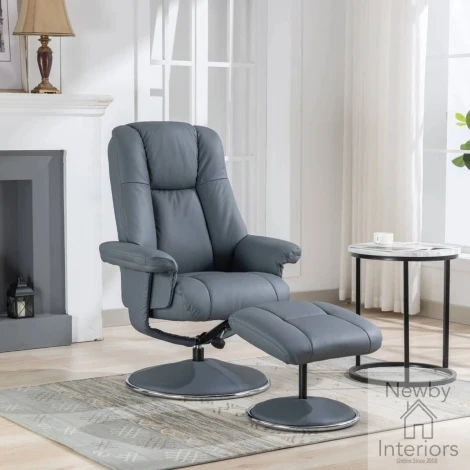 GFA Denver Petrol Blue Leather Swivel Recliner Chair & Footstool