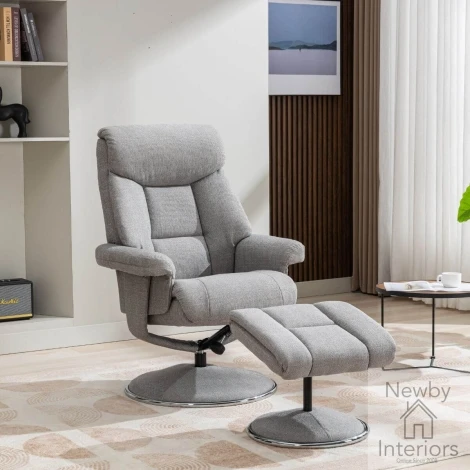 GFA Biarritz Lisbon Silver Fabric Swivel Recliner Chair & Footstool