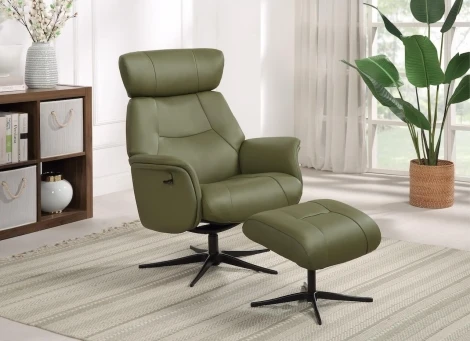 580981 - GFA Murcia Olive Green Leather Swivel Recliner & Stool