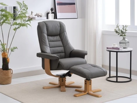 581036 - GFA Sardinia Cinder Leather 360 Swivel Recliner & Footstool