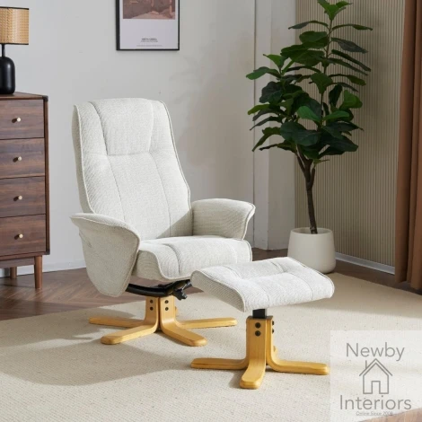 581333 - GFA Missouri Marzipan Fabric 360 Swivel Recliner & Stool