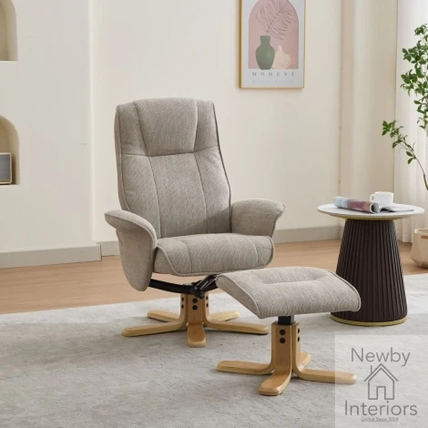 581334 - GFA Missouri Camel Fabric 360 Swivel Recliner & Stool