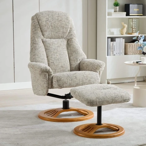 590330 - GFA Aruba Frost Fabric Recliner & Footstool (Oatmeal)