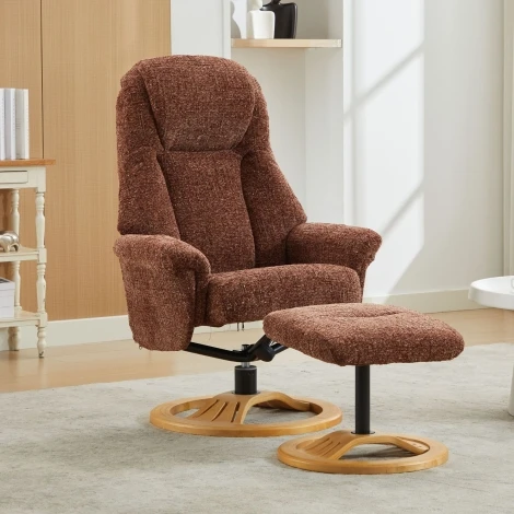 590331 - GFA Aruba Copperblush Fabric Recliner & Footstool (Dark Terracotta)
