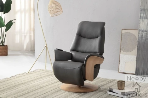 590336 - GFA Utah Charcoal Full Leather, Electric Swivel Recliner Chair