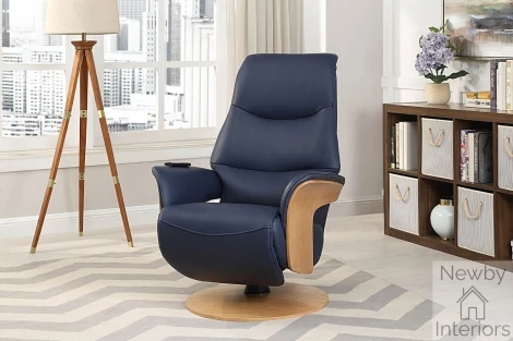 590338 - GFA Utah Navy Blue Full Leather, Electric Swivel Recliner Chair
