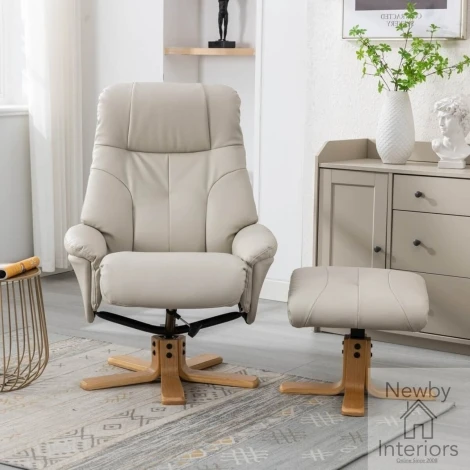 590341 - GFA Dubai Mushroom Full Leather Swivel Recliner Chair & Footstool