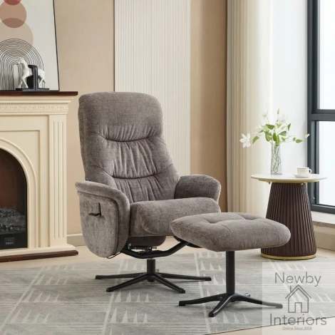 590502 - GFA Nevada Ash Fabric 360 Swivel Recliner & Stool