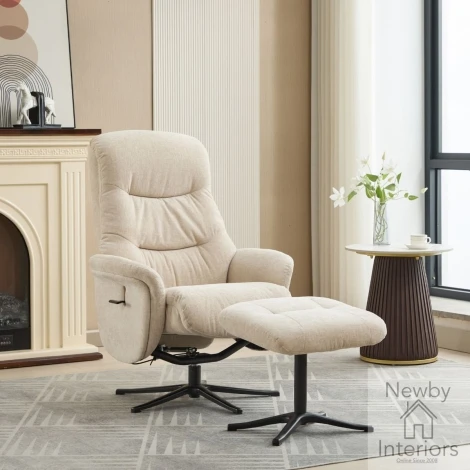 590503 - GFA Nevada Barley Fabric 360 Swivel Recliner & Stool