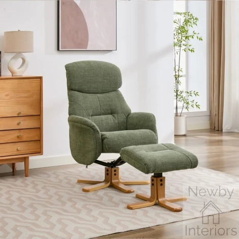 595627 - GFA Eden Swivel Recliner Chair and Footstool – Kellygreen Fabric